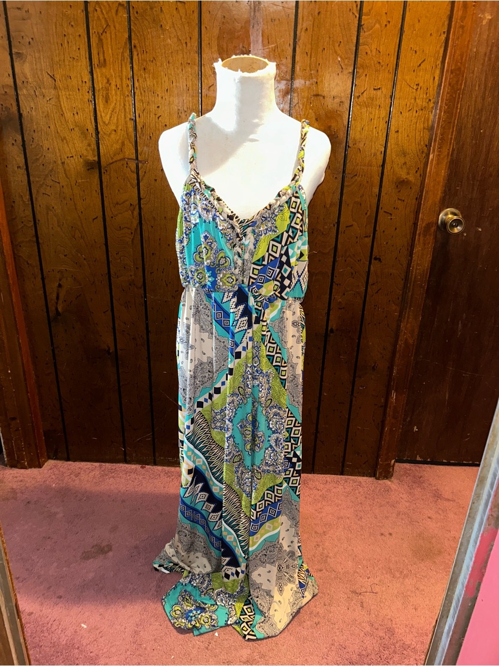 Snap Blue Teal Green Patterned Maxi Dress